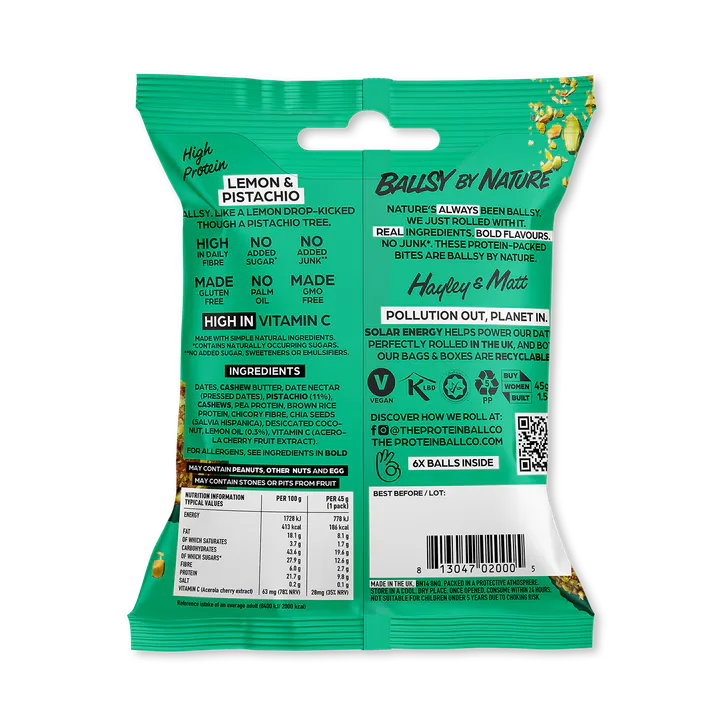 The Protein Ball Co Lemon & Pistachio - Plant-Based detail 2