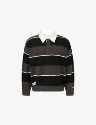 THE COUTURE CLUB Striped Fluffy Collared Crewneck Knitted Jumper