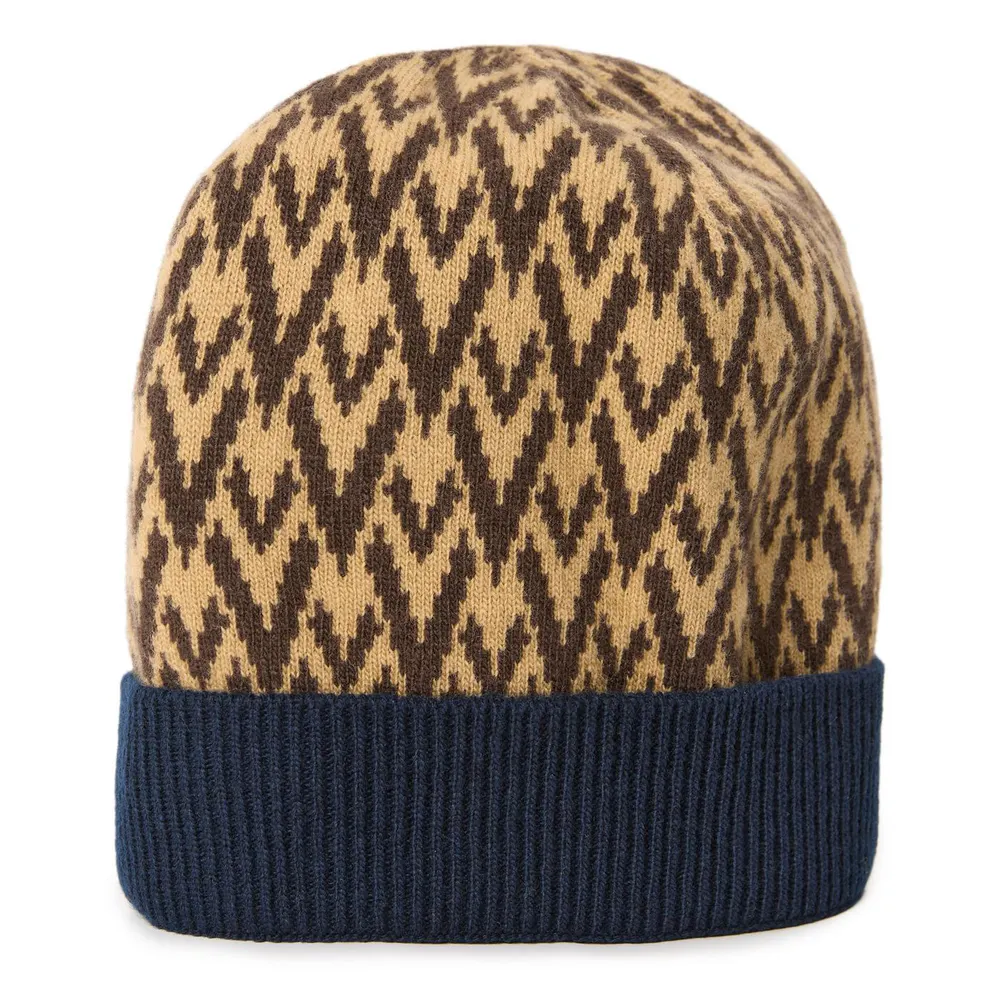 Valentino Garavani Val Knitted Beanie Sn64 in Cammello/Blue, additional product view 2