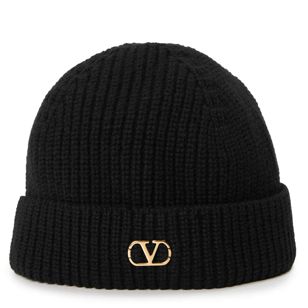 Valentino Garavani Val Knitted Beanie Sn64 in Black – Accessories