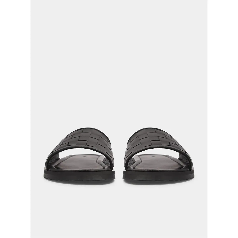 BELIER Men's Capri Leather Slider Sandals in Black, additional product view 2
