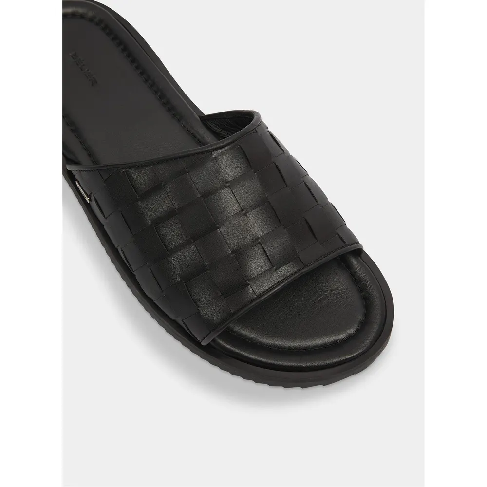 BELIER Men's Capri Leather Slider Sandals in Black, additional product view 3