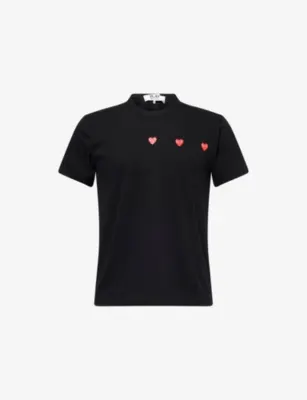 COMME DES GARCONS PLAY Triple Heart Graphic-Print Crewneck Cotton T-Shirt - BLACK