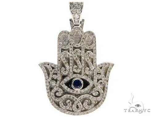 RINA - For Him FACTORY Blue Sapphire Prong Diamond Hamsa Hand Pendant 57223 in Rose Gold – Pendant