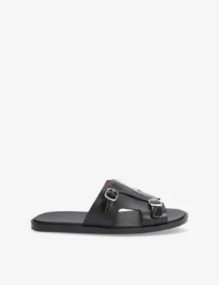 SANTONI Double-Buckle Croc-Effect Leather Monk Sandals - EUR 46 / 12 UK MEN in BLACK – Mens | Sandals | Sliders & flip flops