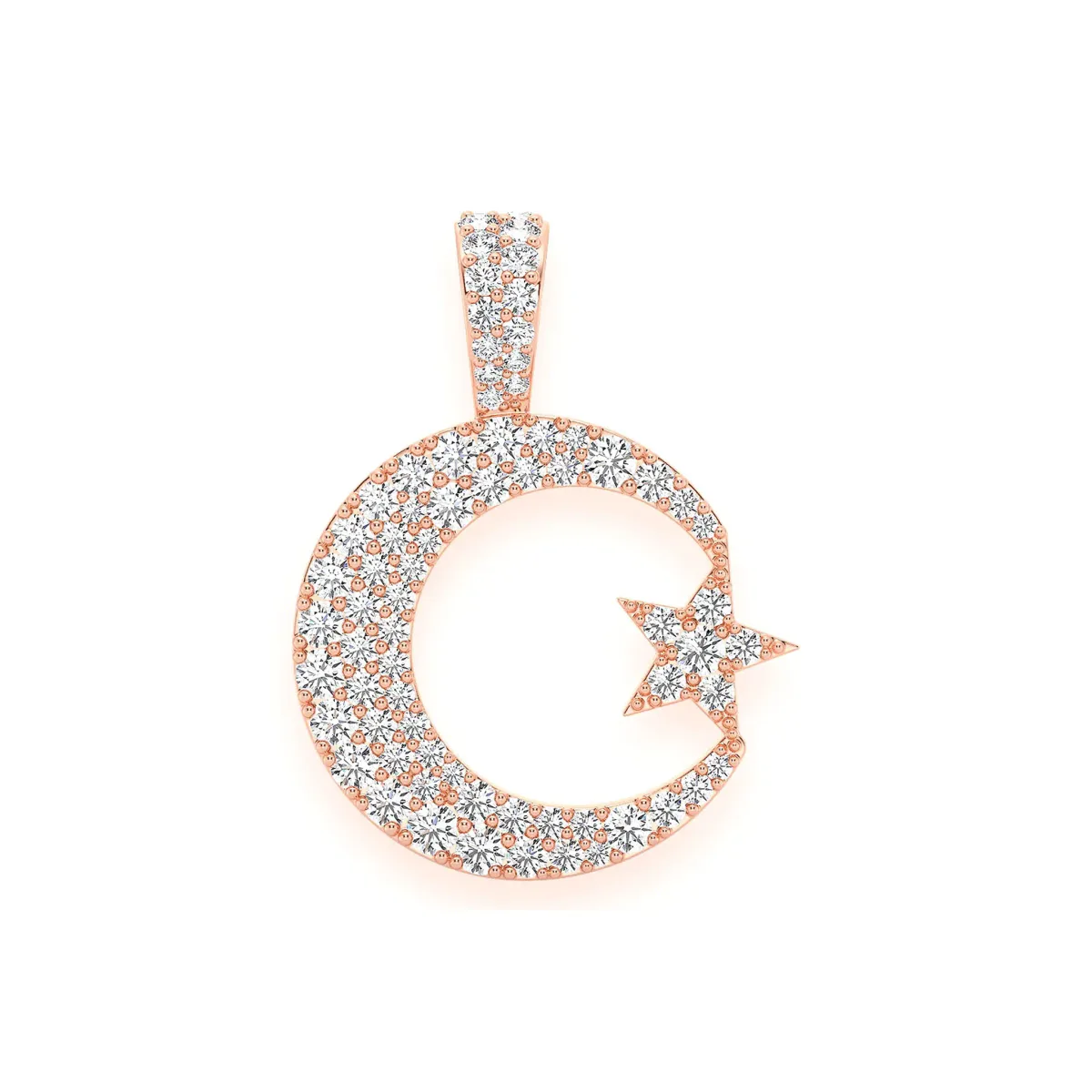 For Him Crescent Moon & Star Diamond Pendant in Rose Gold / Natural Diamond – Pendant