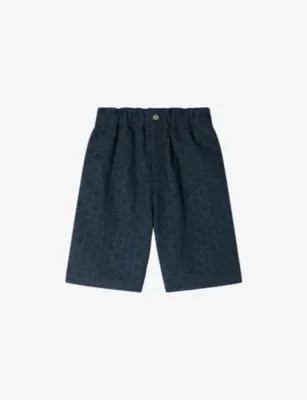SANDRO Grid-Pattern Elasticated-Waist Denim Shorts