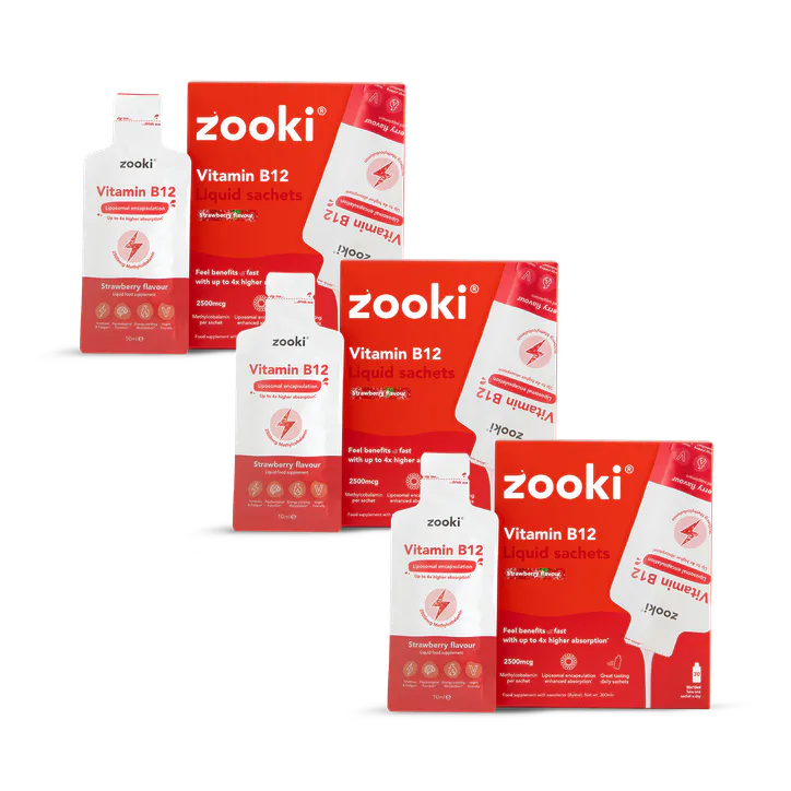 Zooki Liposomal Vitamin B12 2500mcg Strawberry Flavour 90 Sachets Bundle