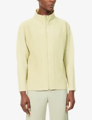 HOMME PLISSE ISSEY MIYAKE Basics Zip-Up Pleated Knitted in Agave Cream Green, additional product view 3