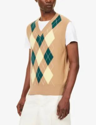 AMI PARIS Argyle Intarsia Knit Wool-Blend Vest detail 3