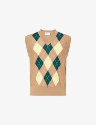 AMI PARIS Argyle Intarsia Knit Wool-Blend Vest
