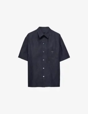 PRADA Short-Sleeve Chambray Denim Shirt