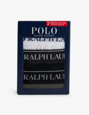 POLO RALPH LAUREN Logo-waistband mid-rise pack of three stretch-cotton boxer briefs