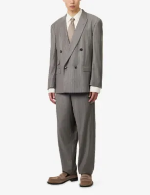 GIORGIO ARMANI Pinstripe Double-Breasted Wool Suit in BLACK OLIVE, additional product view 2