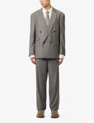 GIORGIO ARMANI Pinstripe Double-Breasted Wool Suit in BLACK OLIVE, additional product view 3