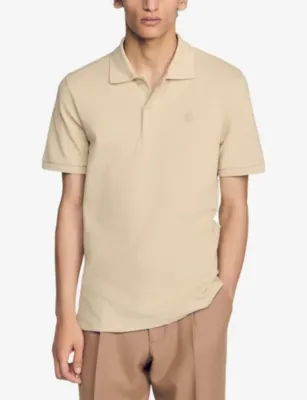 SANDRO Branded Short-Sleeved Cotton-Piqué Polo Shirt detail 3