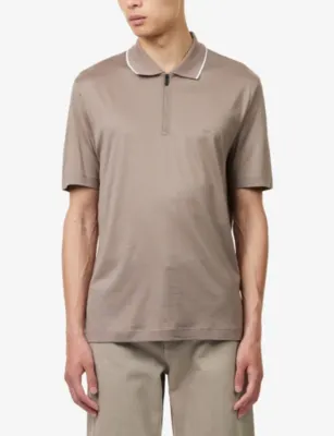 EMPORIO ARMANI Contrast-Stripe Collared Cotton-Jersey Polo Top detail 3