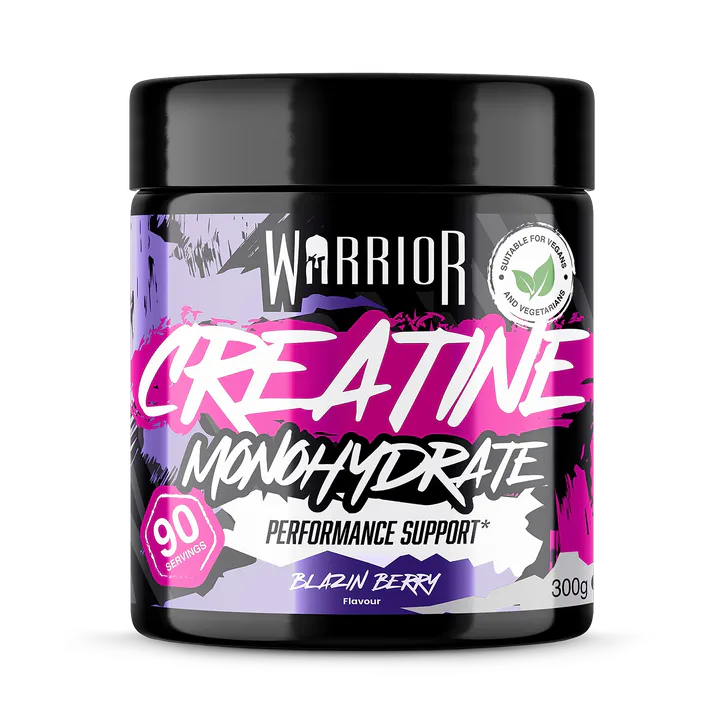 Warrior Creatine Monohydrate Powder 300g, Pure Micronised, Blazin' Berry, Vegan, 90 Servings