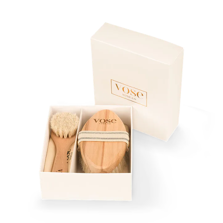 Vose 100% Horse Hair Face & Body Dry Brush Set