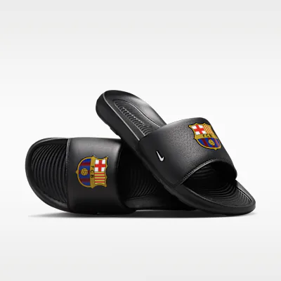 Nike FC Barcelona Victori One Men's Nike Football Slides - Black/Midwest Gold/Imperial Purple in Black/Midwest Gold/Imperial Purple – Nike men's and unisex