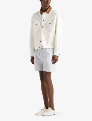 PRADA Leather-Collar Regular-Fit Denim Jacket detail 2