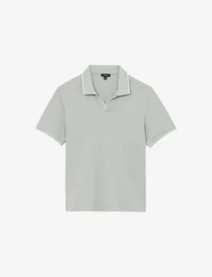 REISS Nico Air-Water Tipped Cotton Polo Shirt - AIRFORCE BLUE OATMEAL detail 2