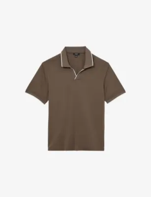 REISS Nico Air-Water Tipped Cotton Polo Shirt - AIRFORCE BLUE OATMEAL detail 3