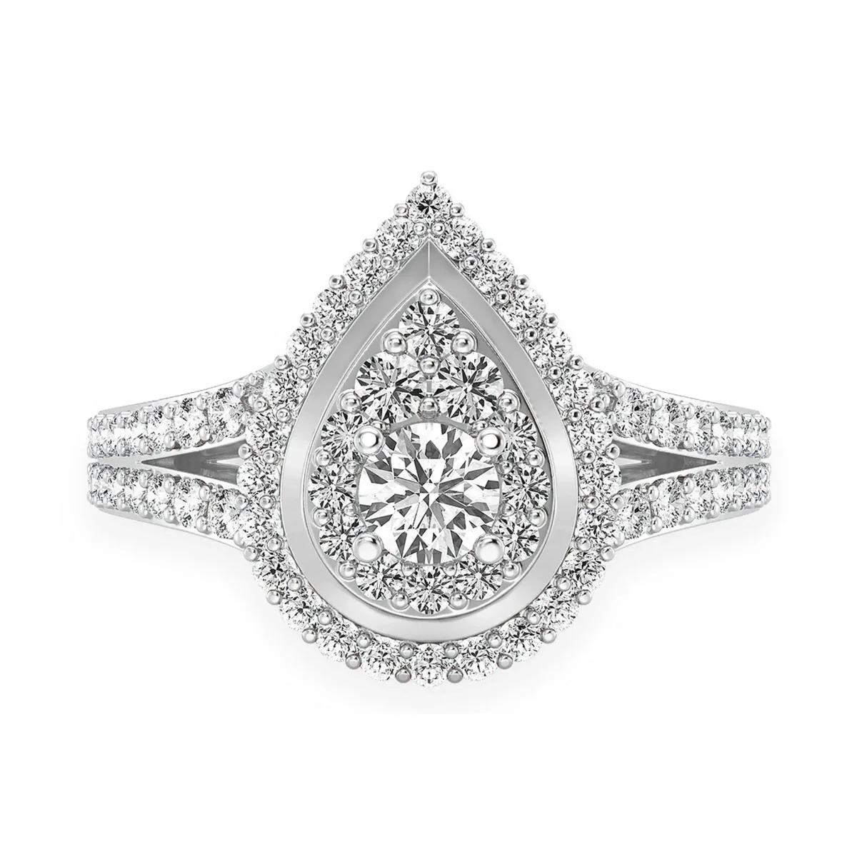 For Him Double Halo Pear Diamond Engagement Ring