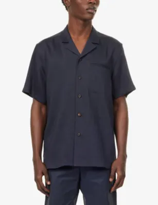 CORNELIANI Short-Sleeve Wool And Linen-Blend Shirt detail 3