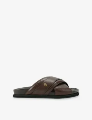 KURT GEIGER LONDON Baron Flat Leather Sandals - EUR 43 / 9 UK MEN in DK.BRN COM – Mens | Sandals | Sliders & flip flops