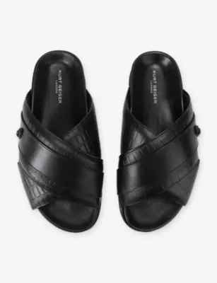 KURT GEIGER LONDON Baron Flat Leather Sandals - EUR 43 / 9 UK MEN in BLK/OTHER, additional product view 2