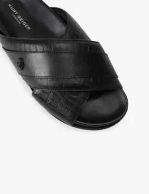 KURT GEIGER LONDON Baron Flat Leather Sandals - EUR 43 / 9 UK MEN in BLK/OTHER, additional product view 3