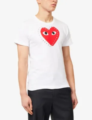 COMME DES GARCONS PLAY Studded Heart-Print Cotton-Jersey T-Shirt detail 3