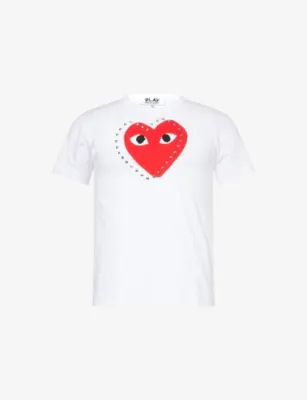 COMME DES GARCONS PLAY Studded Heart-Print Cotton-Jersey T-Shirt