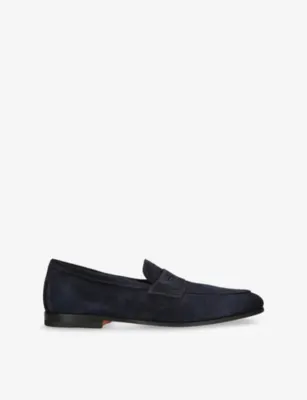 SANTONI Carlo Suede Penny Loafers - EUR 43 / 9 UK MEN in BLUE/DARK – Mens | Loafers