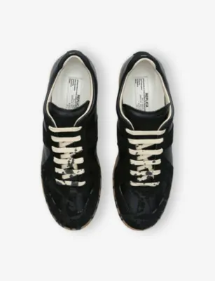 MAISON MARGIELA Replica Paint Leather Trainers - WHITE - EUR 44 / 10 UK MEN in BLACK, additional product view 2