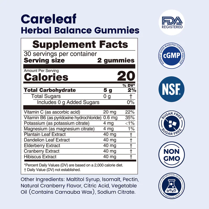 careleaf Herbal Balance Elderberry Gummies Cranberry Flavor 2 x 60 Gummies, additional product view 2