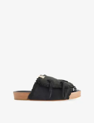 VISVIM Christo Shaman Folk Leather Flat Sandals - L in BLACK – Mens | Sandals | Sliders & flip flops