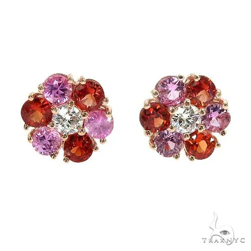 PIA - For Him GEMSTONES Rose Ember Sapphire Flower Diamond Earrings 66954 in Rose – Earrings