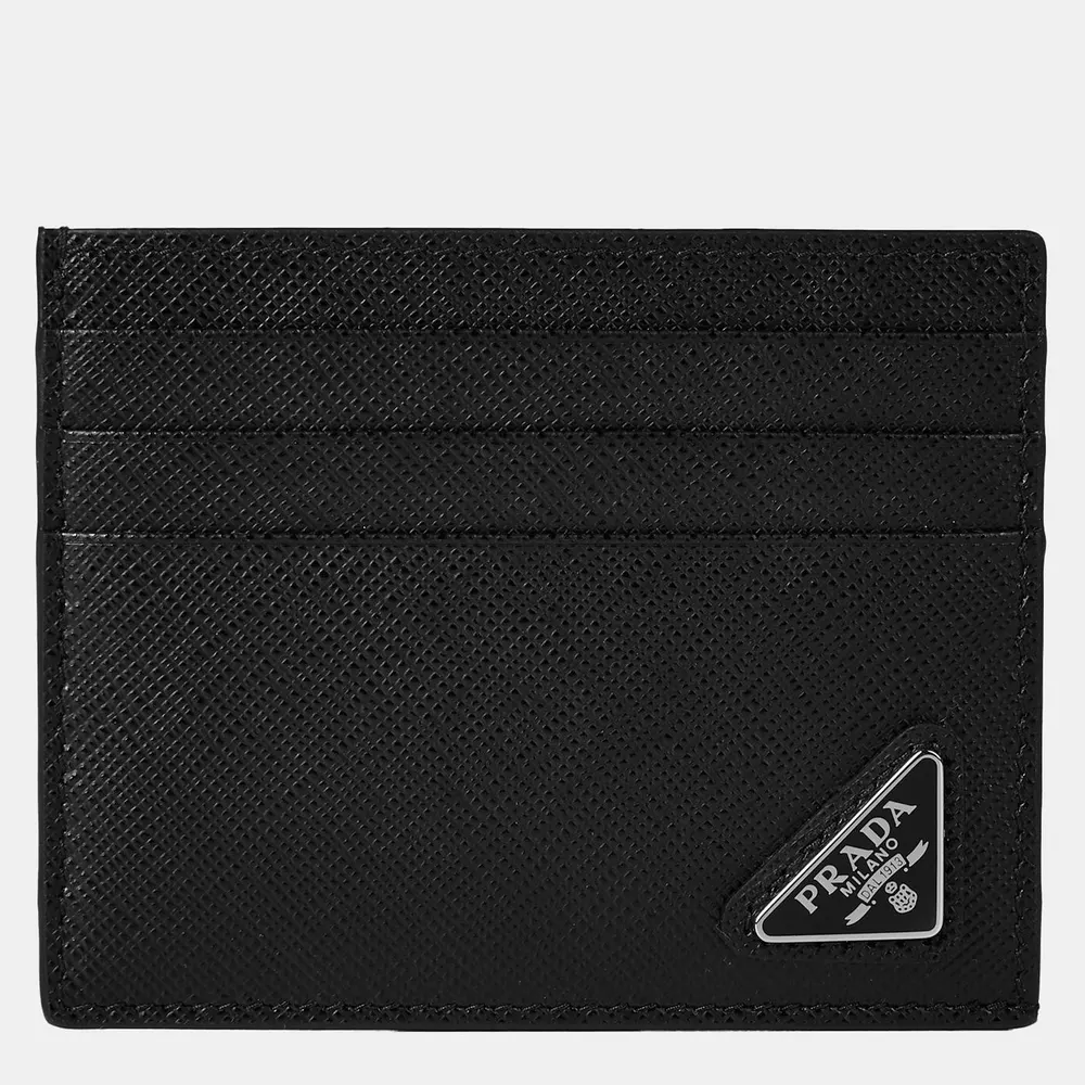 Prada Men'S Logo Saffiano Leather Card Holder