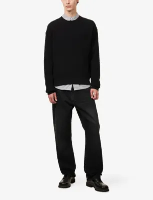 STUDIO NICHOLSON Crew-Neck Rib-Knit Cotton Jumpers in BLACK, additional product view 2