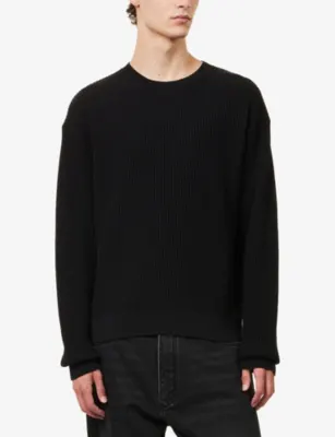STUDIO NICHOLSON Crew-Neck Rib-Knit Cotton Jumpers in BLACK, additional product view 3