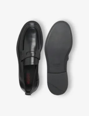 HUGO Penny-Detail Leather Loafers - EUR 41 / 7 UK MEN in BLACK, additional product view 2