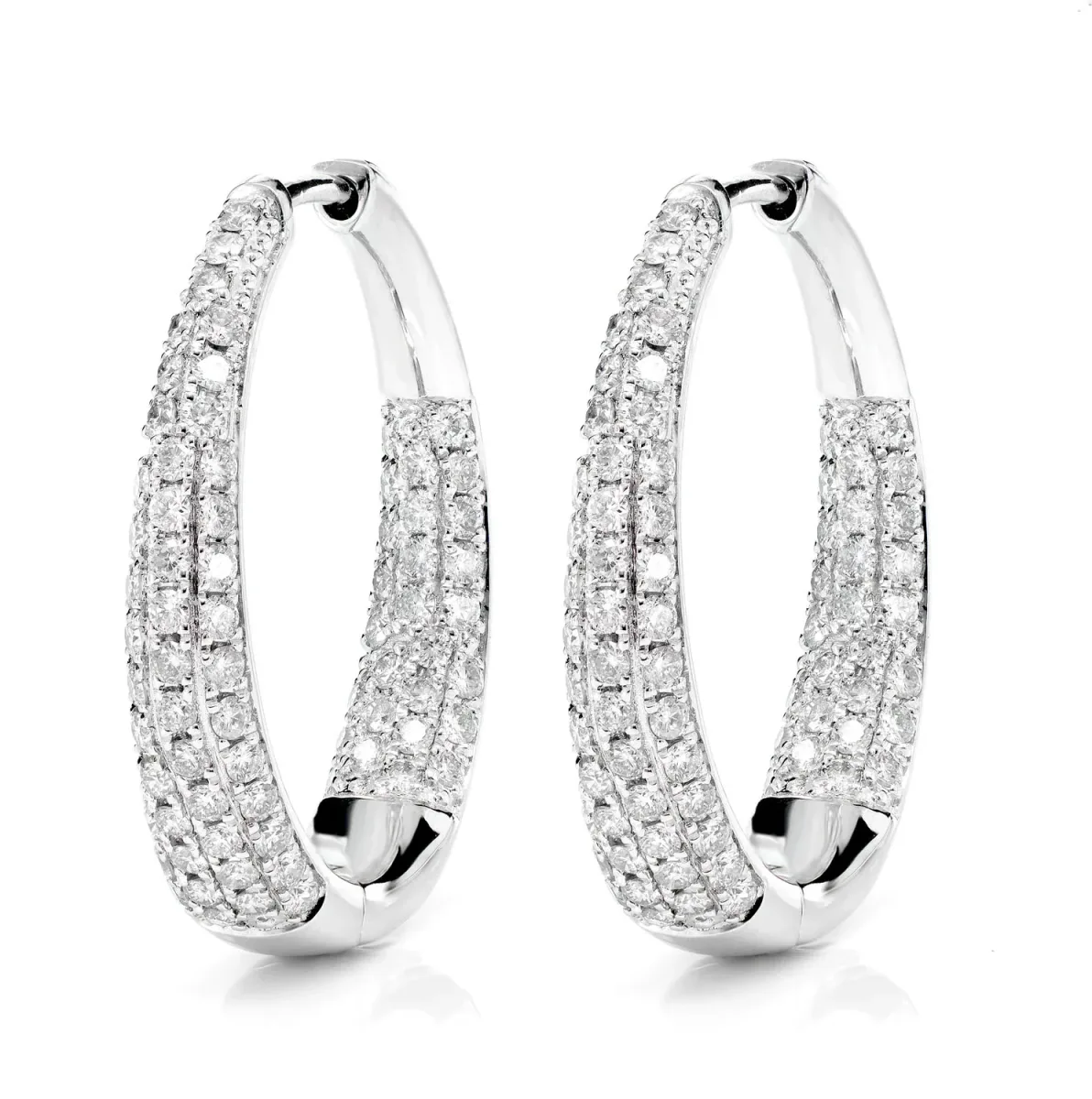 For Him Oval Dome Inside Outside Diamond Hoop Earrings Platinum in White Gold / Natural Diamond – Earring