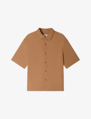 SANDRO Textured Shark-Collar Stretch-Woven Shirt - NAVY BLUE