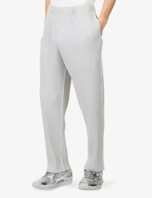 HOMME PLISSE ISSEY MIYAKE Basics Pleated Knitted Trousers in LT.GRAY, additional product view 3