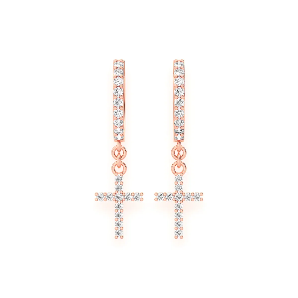 For Him Cross Diamond Hoop Drops in 0.20ctw / Rose Gold / Natural Diamond – Earring