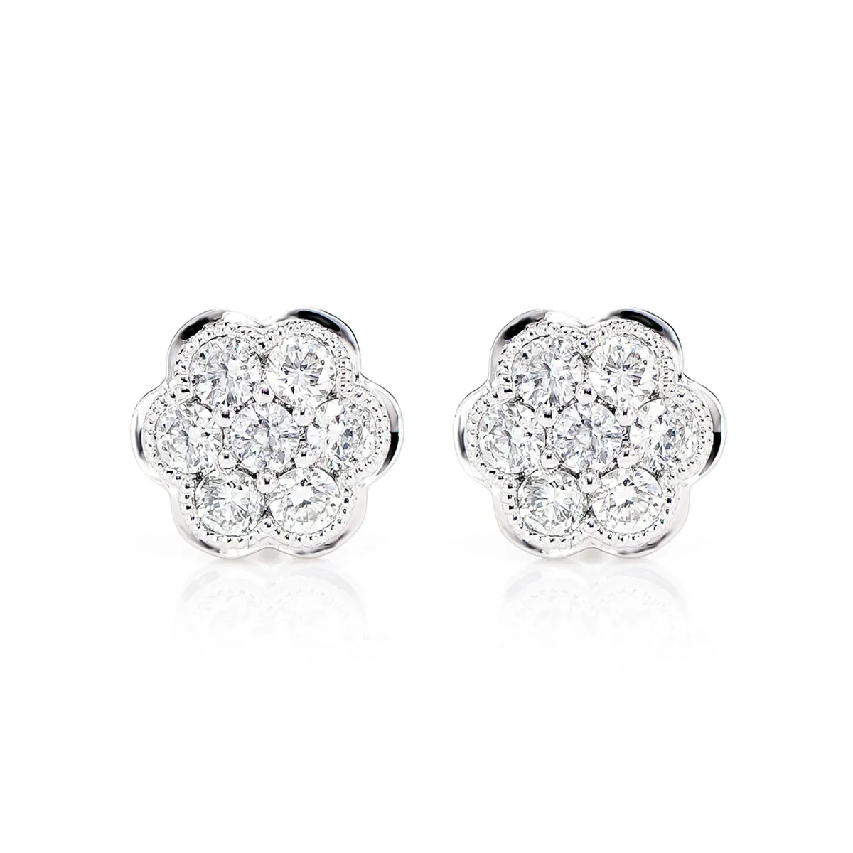 For Him Milgrain Flower Cluster Diamond Stud Earrings 0.25ctw in White Gold / VS / Lab Grown Diamond – Earring