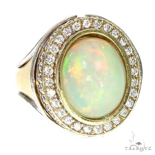PIA - For Him GEMSTONES Custom 14K Gold Opal Diamond Ring 67293 in 8 – Ring