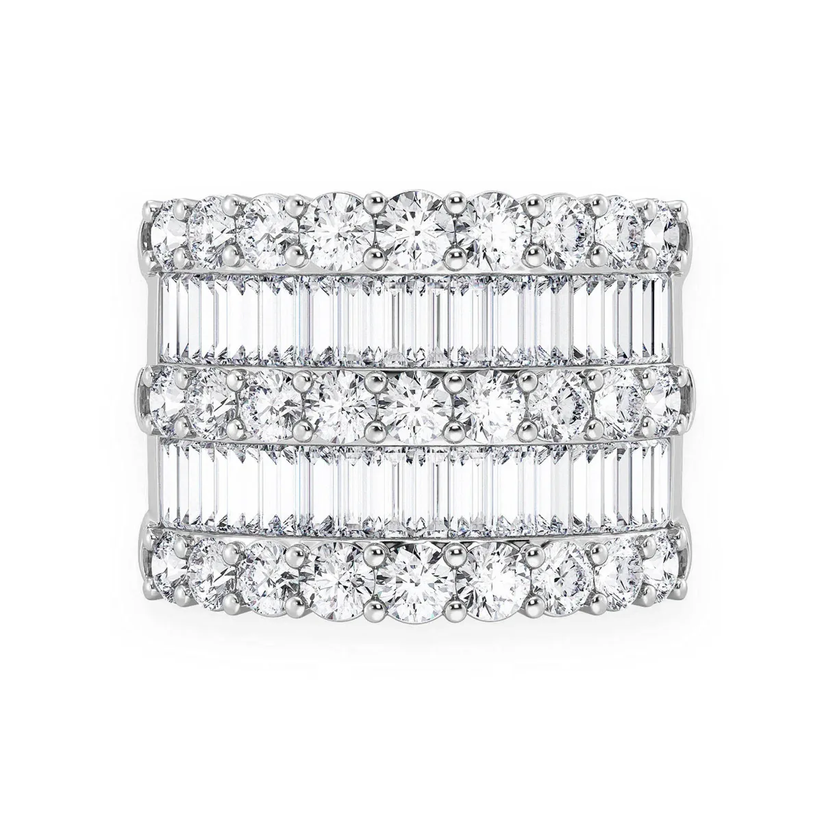 For Him Three Row Round & Baguette Ring in White Gold / Natural Diamond – Ring